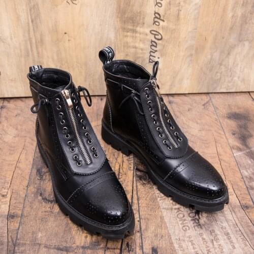 Mens Leather Boots Brand Comfortable Quality Fashionable 2020 Spring and Autumn Waterproof Non-slip Outdoor Zip Tall Boots