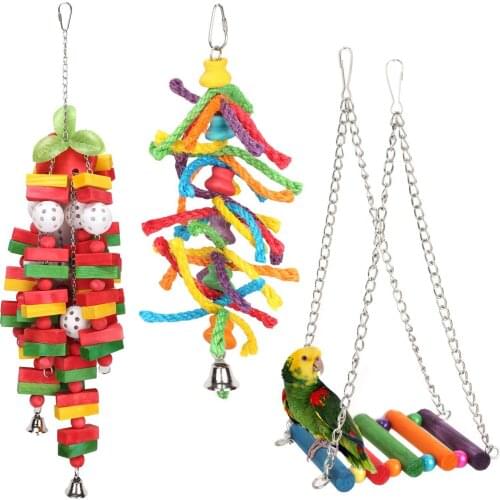 3 Pack Bird Parrot Toys Set Hanging Bell Pet Bird Cage Hammock Swing Toy Hanging Toy For Small Parakeets Cockatiels, Conur