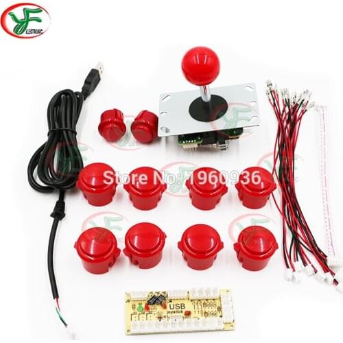DIY arcade joystick handle kit set with 5 pin Joystick 24mm & 30mm push button spare parts USB cable wires for PC joystick plate