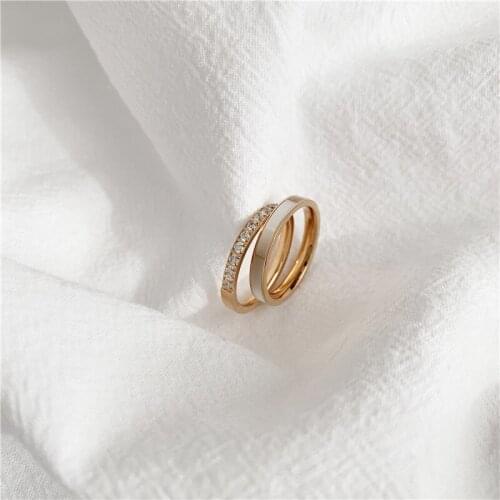 2021 New Stainless Steel Plated 18K Gold Rose Gold Ring Chic Mother Shell Stone Finger Ring For Women Grils Trendy Jewelry Gift