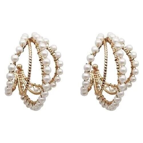 Rongho New Geometric arc Handmade Pearl earrings for women statement brincos Hiphop jewelry crystal earring bijoux 2019