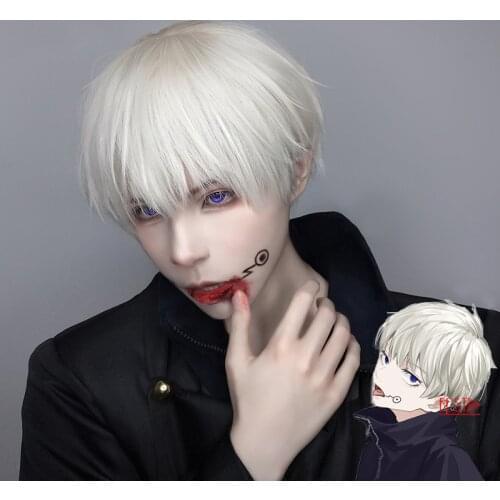 Jujutsu Kaisen Anime Toge Inumaki Cosplay Short Champagne Wig Synthetic Hair Free Wig Cap Halloween Party Role Play Props Adults