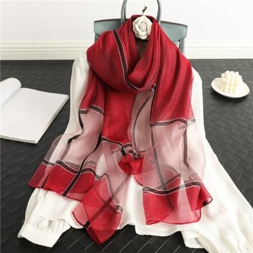 Luxury Striped Women Thin Silk Wool Scarf Hijabs Female Foulard Soft Pashmina Shawl Wrap Long Beach Stoles 2021 Headbands