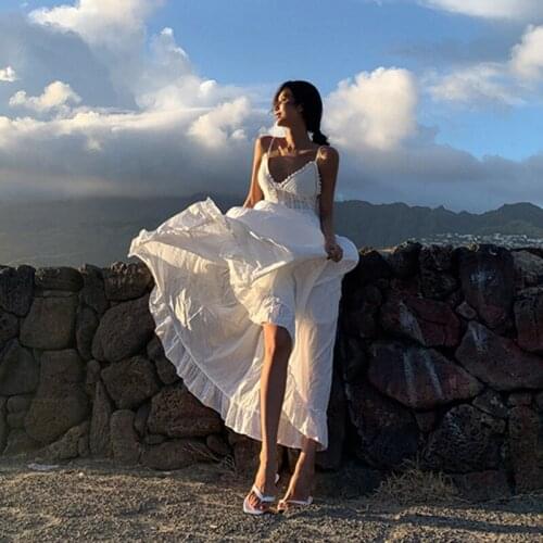 Sexy Strap Women Long Maxi Beach Dress Summer Sleeveless Crochet Patchwork Solid Bikini Cover Up Swimwear Women Swimsuits