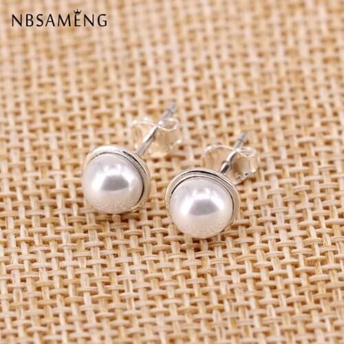 New Original 100% 925 Sterling Silver Elegant Beauty Stud Earrings Freshwater Pearl Brincos Earing Ear For Women Fashion Jewelry