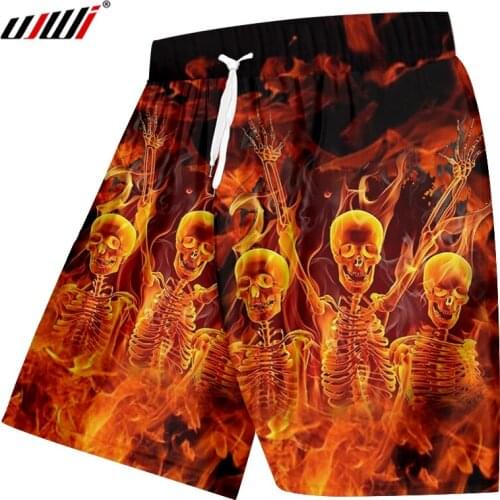UJWI Summer Loose Sports Man Beach Shorts 3D Printed Hip Hop Mens Oversized Shorts Funny Dance Flame Skulls