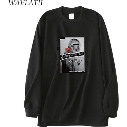 WAVLATII Women New Black Cotton Sweatshirts Female Dark Grey Fashion Hoodies Lady Long Sleeve Autumn Oversized Tops WH2119