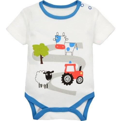 Y415 free shipping Summer new men and women baby cotton short - sleeved triangle clothes newborn happy farm climbing Bodysuits