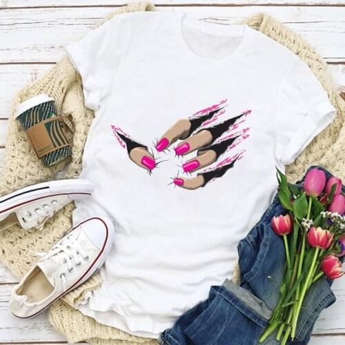 Women Graphic Funny Fashion Short Sleeve Finger Nail Print Summer T-Shirt Tops Lady Womens Clothing Clothes Tee Female T Shirt