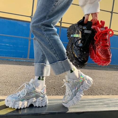 Sneakers Women Spring 2021 Fashion Sequined Cloth Bling Breathable Round Toe Leisure Chunky Women Shoes Tenis Feminino TUINANLE