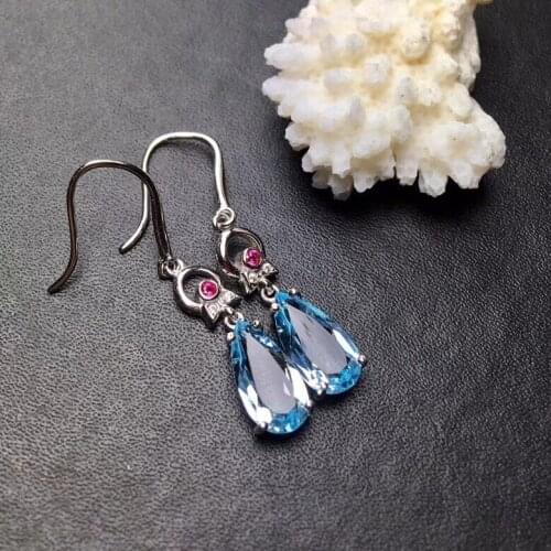 Fashion Elegance Water drop natural blue topaz drop earrings Natural gemstone earrings 925 silver female girl party gift jewelry