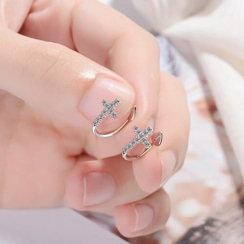Fashion Micro CZ Cross Clip Earrings For Women Girl 925 Sterling Silver Earrings boucle d'oreille