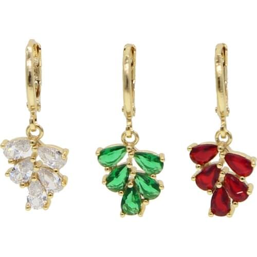 White green red stone tear drop cz cluster drop dangle earring for women trendy fashion jewelry