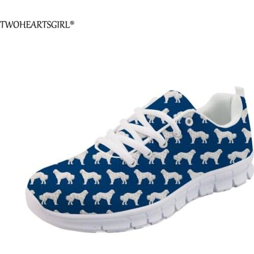 Twoheartsgirl Pyrenees dog Print Flats for Women Comfortable Female Women Mesh Sneakers Light Lace Up Teen Girls Flat Shoes