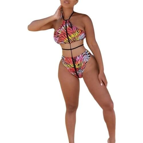 Womens Swimsuit Sexy Print Bikini Sleeveless Bodysuit One-piece Suit for Swimming Beach Vacation Bathing Suit Women Beachwear