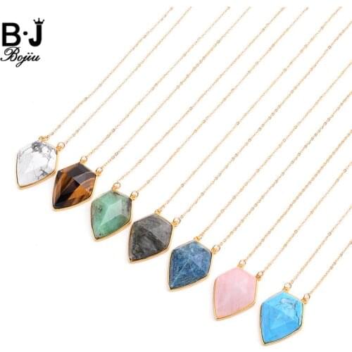 BOJIU Natural Agates Stone Gold-color Short Chain Pendant Necklaces Women Adjustable Chokers Necklace Statement Jewelry NKS214