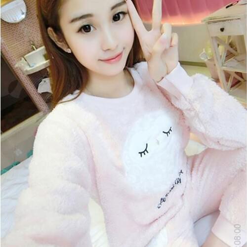 Winter Pajamas Women Pyjamas Sets Thick Warm Flannel Long Sleeve Female Cartoon Animal 2 Pcs Sleepwear Suit Pijama Mujer