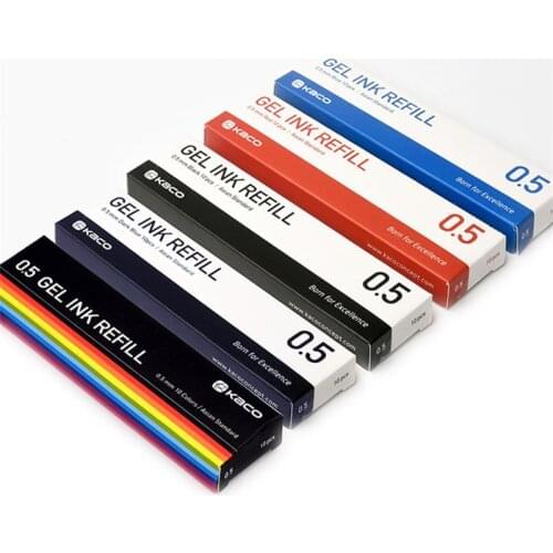 10 Colors/box Assorted Color Gel Ink Refill Kaco Asian Standard Universal Gel Pens Refills 0.5mm 110mm School Office Supplies