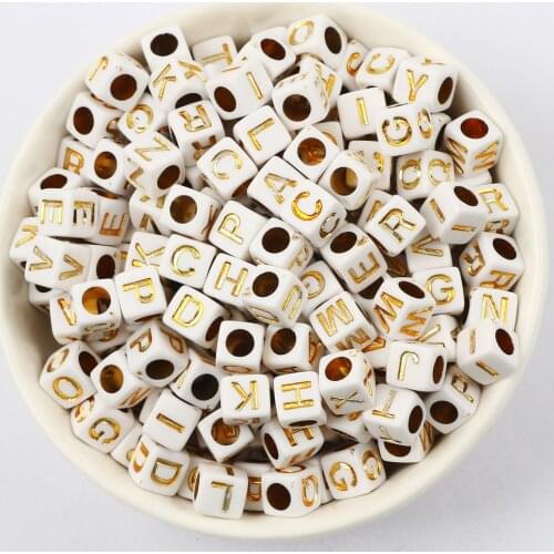 100-500pcs 6mm White Gold Mixed Acrylic Beads Square Alphabet Letter Beads For Jewelry Making DIY Crafts Scrapbooking Decoration