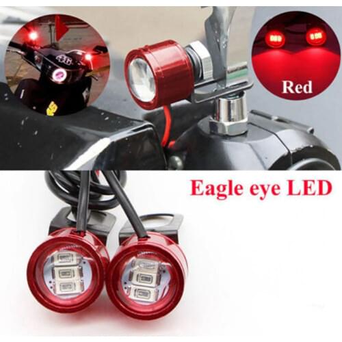 2× DC 12V Motorcycle Rearview Mirror Eagle Eye Flash Strobe 3 LED Light Waterproof DRL Red Night Safety Signal Lights Aluminum