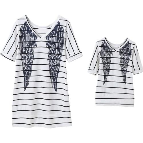2021 Summer Family Costume Parent-child Dress Short Sleeve O-neck Striped Mom & Daughter Dress Fashion Family Matching Clothing