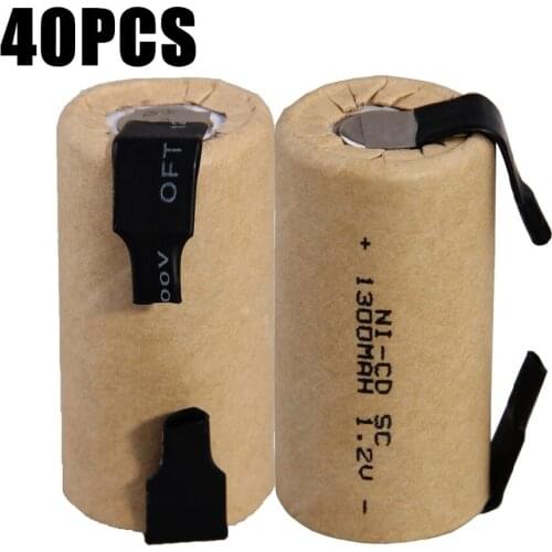 40 pcs SC 1300mah 1.2v battery NICD rechargeable batteries for makita bosch B&D Hitachi metabo dewalt for power tools