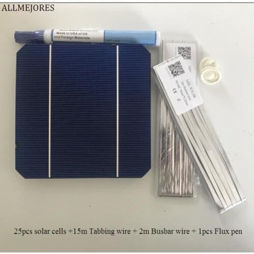 ALLMEJORES 25pcs 5x5 Monocrystalline solar cell 2.9W/pcs A Grade for DIY 70W solar panel charger + Enough Tabbing wire +Flux pen