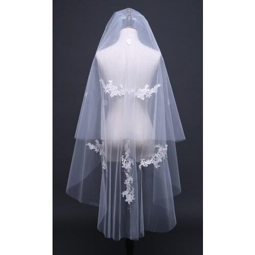 White/Ivory Two Layer Wedding Veil Real Photos Bridal Veil With Comb Lace Veil Wedding Accessories Veu De Noiva EE9016