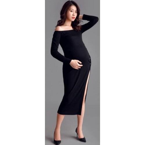Maternity Dresses Photo Shoot black Pregnant Women Pregnancy Cotton Dress Photography Props Sexy Maxi Maternity Gown Vestidos