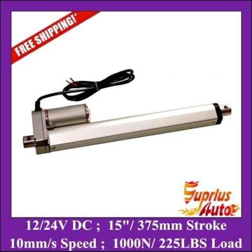 Free Shipping 12 Volt Linear Electric Actuator 15inch/ 375mm stroke with max force 1000N/ 225LBS Small Linear Actuator