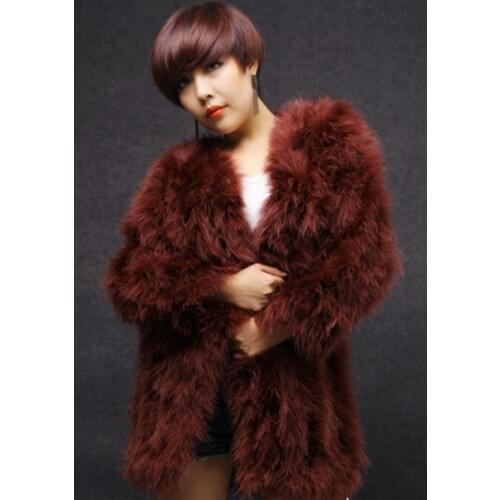 Free Shipping New Arrival Womens Ostrich Fur Coat Long Wool Fur Overcoat Winter Ostrich Fur Jacket