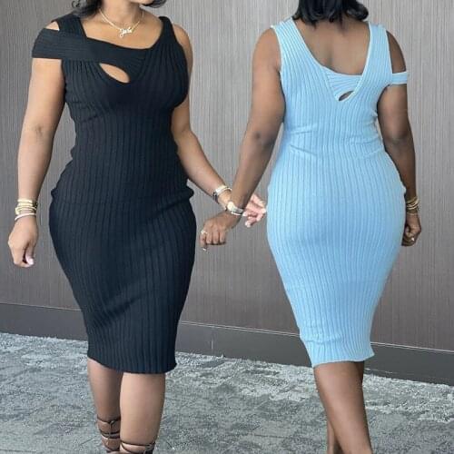 BKLD Women Clothing 2021 Spring And Summer New Solid Color Sexy Hollow Out Sleeveless Bodycon Black Dress Party Club Outfits