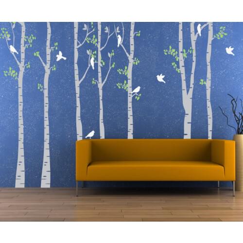 Large Birch Tree With Bird and Leaves Wall Decal For Kids Baby Nursery Living Room Home Decor DIY Wallpaper Vinyl Mural Art A193