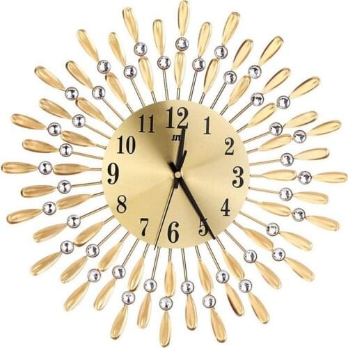 15 inch 3D Large Wall Clock Shiny Rhinestone Sun Style Modern Living Room Decor (Gold)