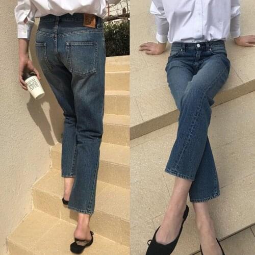 Ins knock fire twist sewing pants ~ Nordic style versatile straight tube slim middle waist oblique twist sewing loose casual