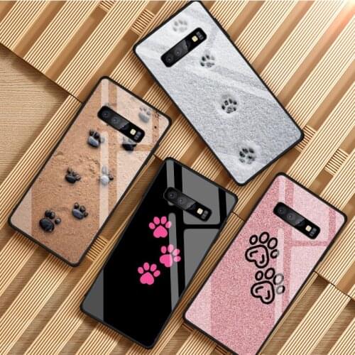 Dog Footprint Tempered Glass Phone Case For Samsung Galaxy S8 S9 S10 S20 PLUS J8 J6 J4 2018 NOTE 8 9 10 Cover Shell