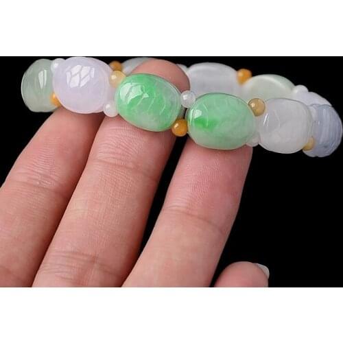 Wonderful bracelet Myanmar natural old pit ice waxy species three color Burmese jadeite turtle shell free shipping