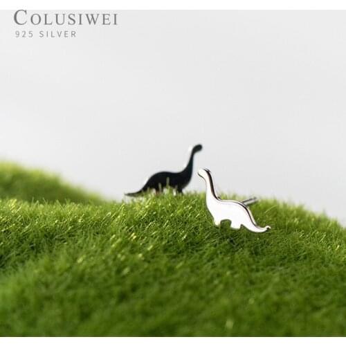 Colusiwei Hot Sale Genuine 925 Sterling Silver Cute Dinosaur Small Stud Earrings for Women Fashion Animal Silver Jewelry Brincos