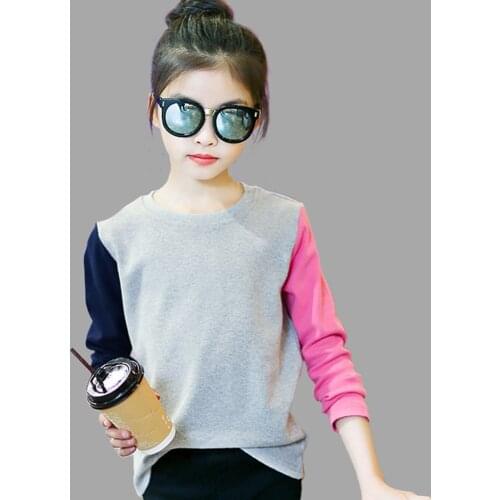 Girls T Shirts Kids Spring Summer Shirts For Girls Long Sleeve Patchwork Girls T-Shirt Tops 6 8 9 10 12 Years Great Girl Clothes