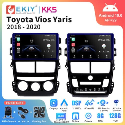 EKIY Android 10.0 Car Radio For Toyota Vios Yaris 2018 2019 2020 Navigation GPS Autoradio Multimedia Video Players Auto Carplay