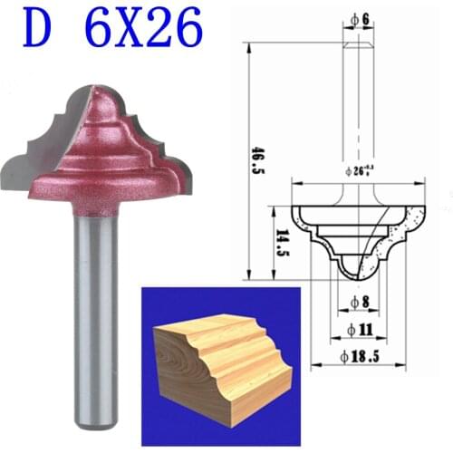 1pcs D-6*26mm(Shank*Blade Width)3D Lace Woodworking CNC Engraving Machine Milling Knife,Wood Cutter Router Bit Knives