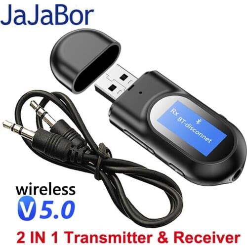 JaJaBor USB Receiver Adapter Audio Transmitter with LED Screen AUX Wireless Adapter for Car TV Handsfree Bluetooth 5.0 Car Kit