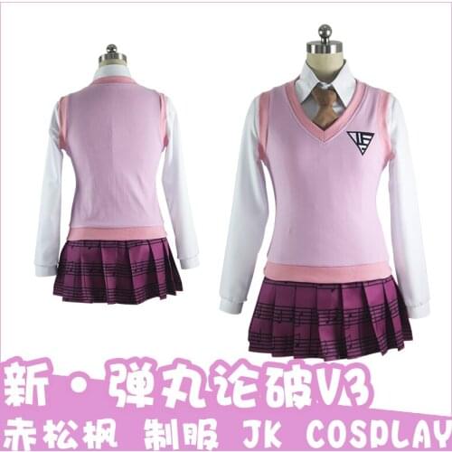 Anime Danganronpa V3 Killing Harmony Akamatsu kaede Uniform dress Full Set with shirts+tie+sweater+socks+skirt Cosplay Costumes