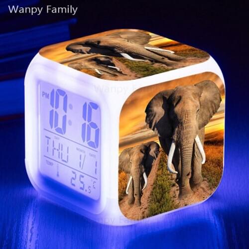 Forest Animal Elephant LED Alarm Clock 7 Color Glowing Touch Sensing Alarm Clock Kids Gift Multifunctio Digital Flash Clock