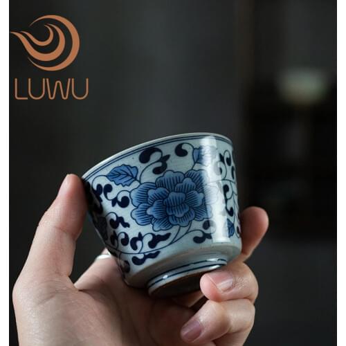 LUWU blue-and-white ceramic tea cup porcelain teacup chinese kung fu cup 95ml
