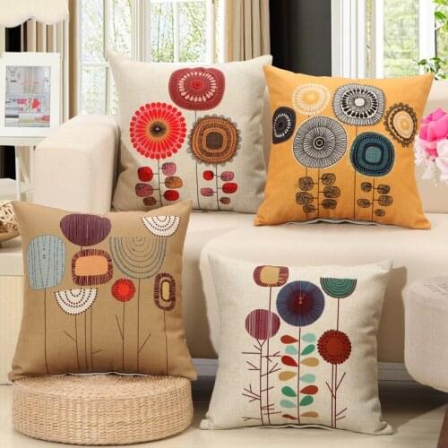 Minimalistic cartoon flowers Sofa Fashion Cushion Cover Linen Decorative Throw Pillow Cover Printed Bedding Home Decor