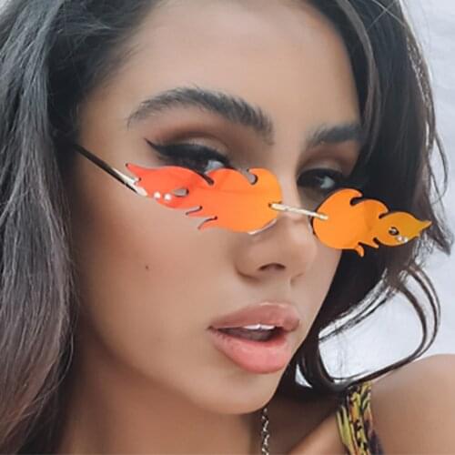 Fashion Fire Flame Sunglasses Women Men Rimless Wave Sun Glasses UV 400 Eyewear Luxury Trending Narrow Ladies Sunglasses