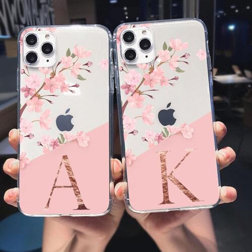 Custom name Letter Flower Fashion transparent Phone Case For iPhone 11 Pro Max XS XR XS Max 7 8 Plus 6s 11 Pro Soft Cover Fundas