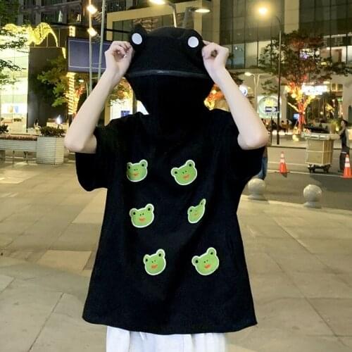 VERSMA Korean Harajuku Cartoon Frog Funny T-shirt Men Women Summer Hip Hop Oversized Hooded Chic Vintage Tshirt Men Dropshipping