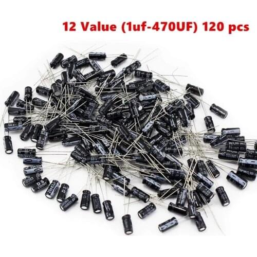 12 Value Kit 1uF-470uF Electrolytic Capacitor Assortment Set Pack 1UF 2.2UF 3.3UF 4.7UF 10UF 22UF 33UF 47UF 100UF 220UF